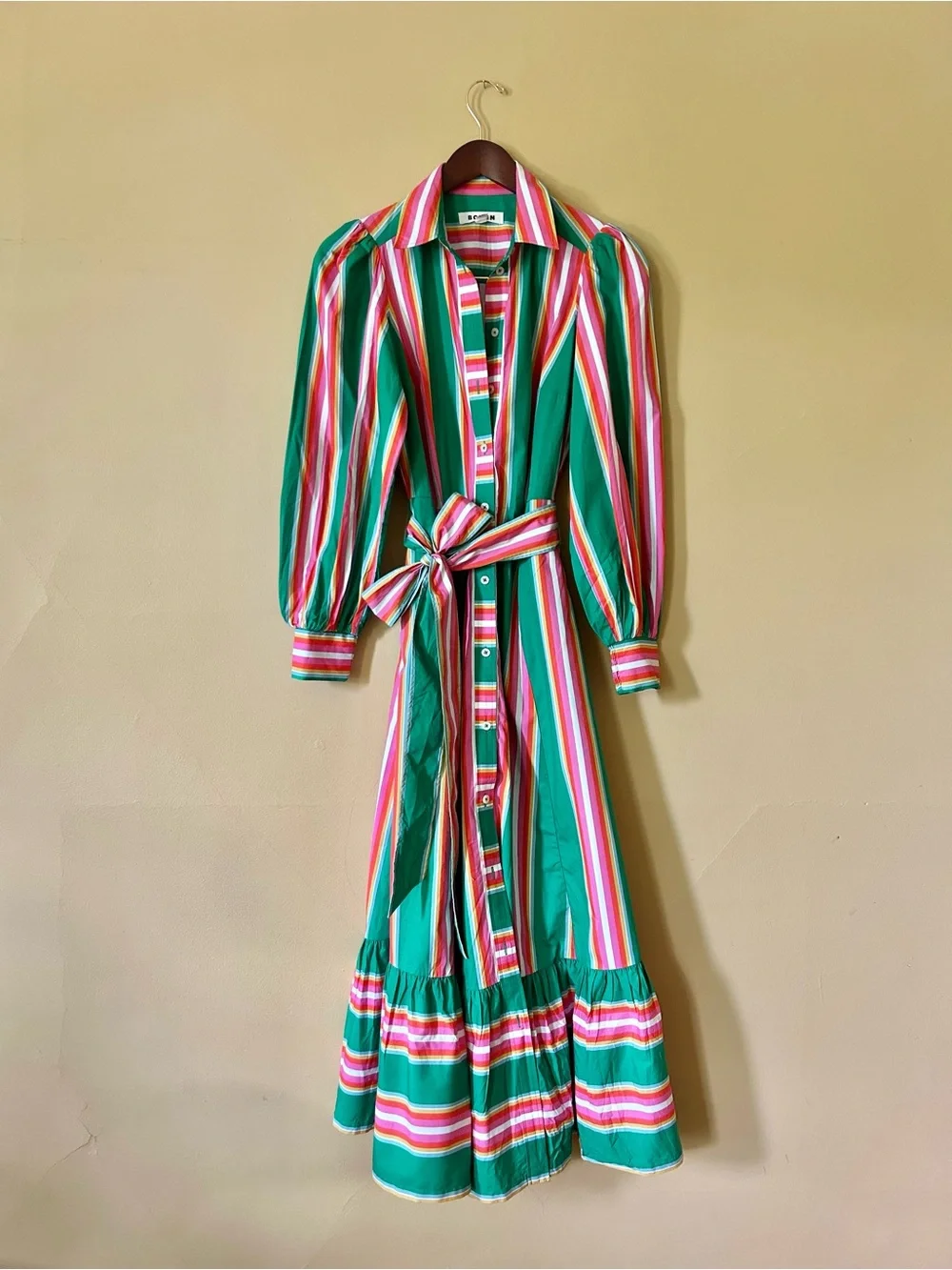 Boden Green Striped Maxi Dress with Pink and White Accents - Picture 1 of 3
